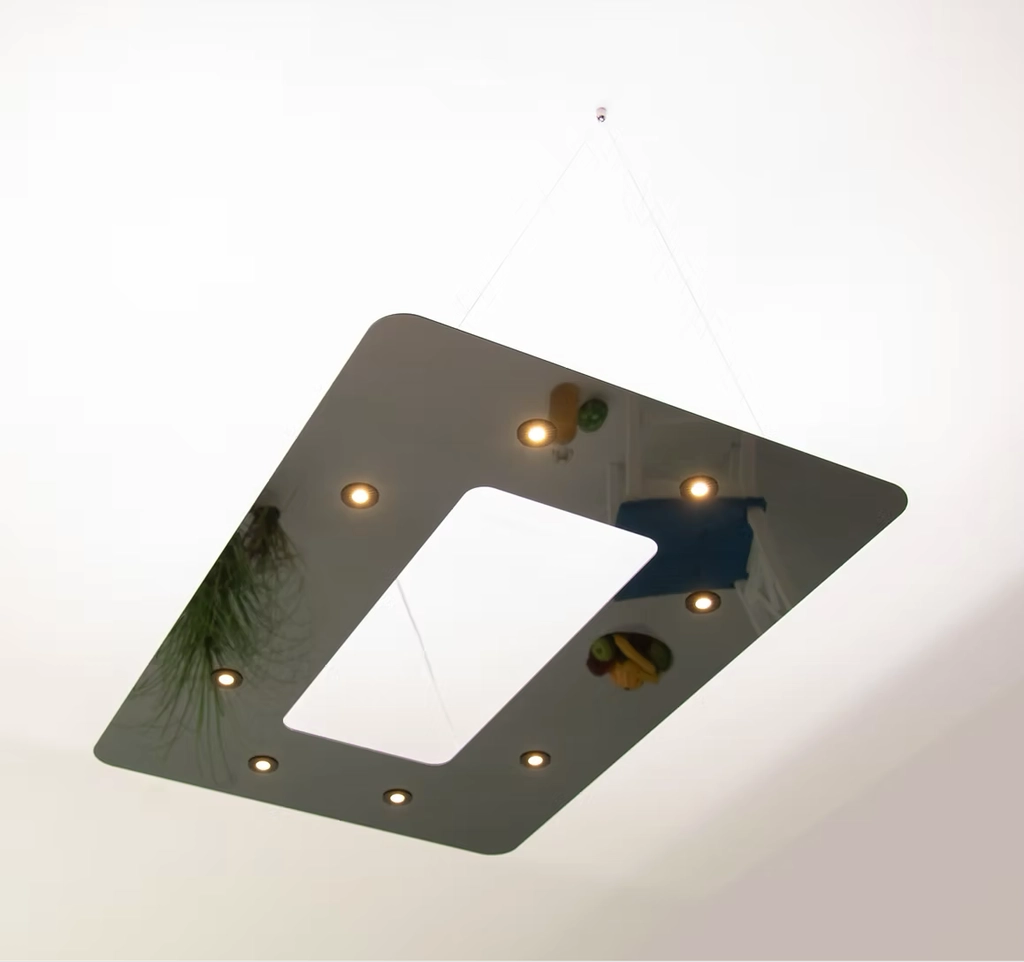 Rechteckige LED Pendelleuchte mit Spots und modernem Spiegel-Design für Deckenbeleuchtung