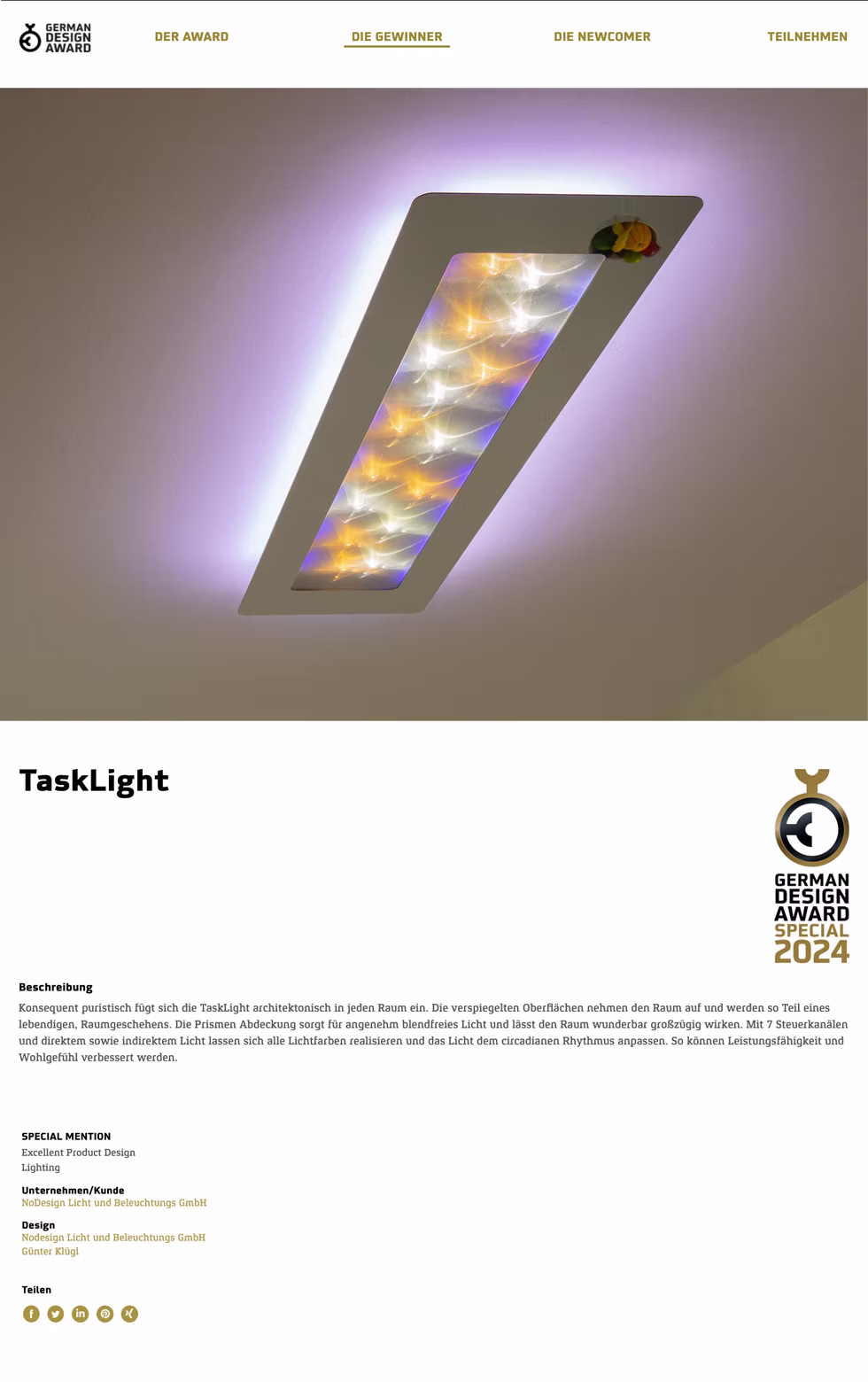 German Design Award - SPECIAL MENTION - Excellent Product Design Lighting